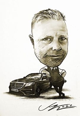 Mercedes AMG karykatura na prezent dla kolgi cłopaka męża rysunek ze zdjęcia