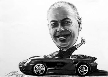 karykatura na prezent ze zdjęcia na zamówienie dla szefa z porsche carrera maku-art